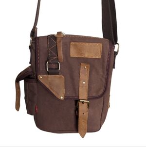 Augur Mens Canvas Leather Small Messenger Bag